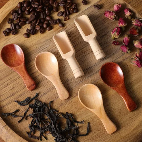 Vista 2 de Luxshiny 9 cucharas de madera, cucharas de condimento de madera, cucharas de té de madera para servir condimentos para la cocina del hogar