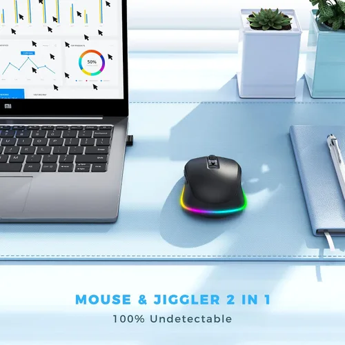 Vista 3 de PEIOUS Ratón Inalámbrico Jiggler – Ratones Inalámbricos LED con Jiggler Mover Integrado, Ratón Móvil Recargable para Computadora con Movimiento