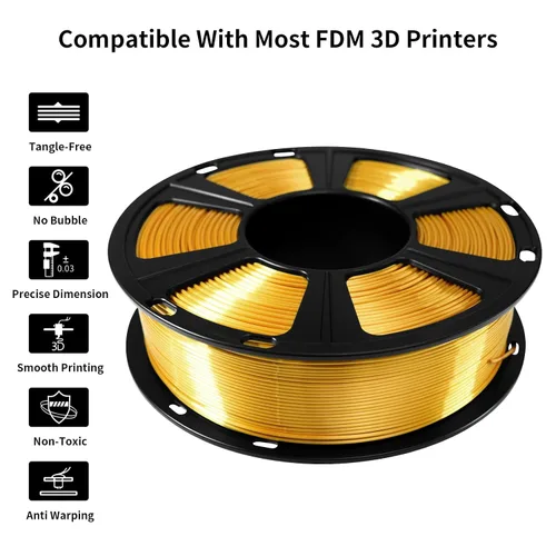 Vista 4 de GEEETECH Filamento PLA de color dorado sedoso de 0.069 libras, filamento de seda brillante para impresora 3D, carrete de 2.2 libras, precisión