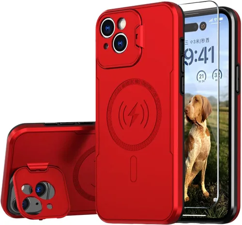Vista 15 de Funda para iPhone 15 Plus compatible con MagSafe Charger plegable, soporte protector de cámara, superficie brillante brillante de doble capa