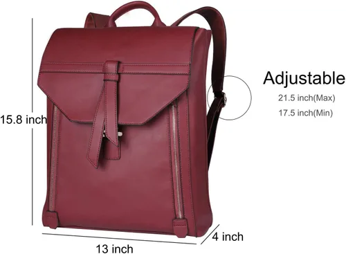 Vista 4 de ESTARER Mochila de cuero de moda para mujer, para viajes, trabajo, universidad, 15.6 pulgadas, mochila de piel sintética para mujer (rojo vino)