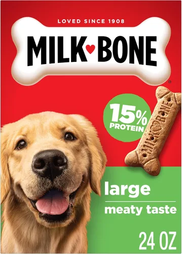 Vista 6 de Milk-Bone Original Dog Treats Galletas para perros grandes, 24 libras (paquete de12) 24 onzas. cajas, sabor carnoso que menea la cola, 15%