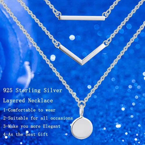 Vista 2 de JO WISDOM Gargantilla en capas en Y gargantilla de plata de ley 925 con dije de moneda joyería para mujer
