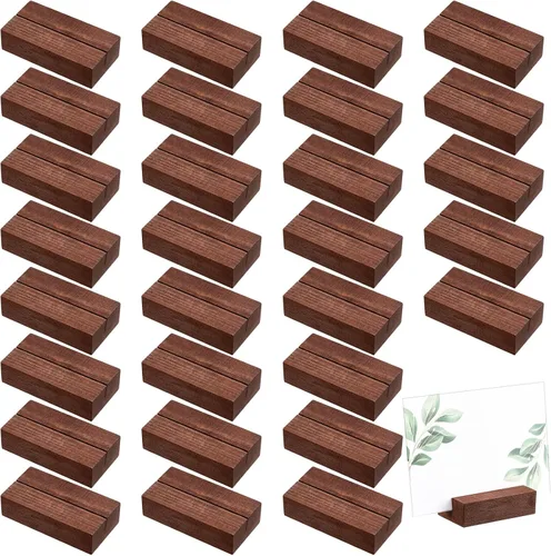 Vista 9 de Blosssound 24 tarjeteros de madera para colocar tarjetas, 3 x 1.6 x 0.8 pulgadas, color negro Table Number Stands Wedding Party Events, Name