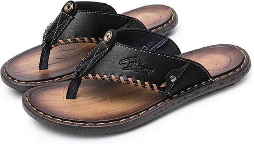 Vista 3 de Chanclas para hombre sandalias de cuero casuales para el hogar para hombre suela de goma zapatillas