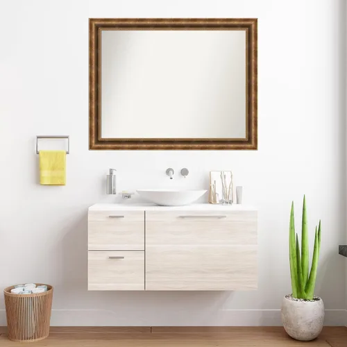 Vista 45 de Amanti Art Espejo de pared personalizado no biselado (25 x 25 pulgadas), marco de bronce acentuado, varios tamaños personalizados, espejo de baño