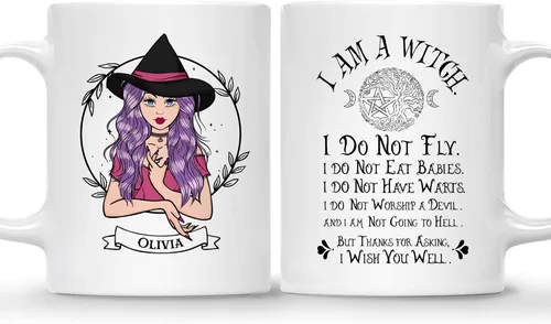Vista 19 de Gossby Taza de café de bruja personalizada, regalo personalizado de Halloween para mujeres, hermana, mejor amiga, mamá, abuela con diseño, nombre