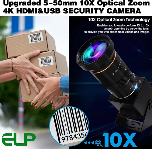 Vista 7 de ELP 4K USB HDMI USB Cámara Manual Zoom Webcam Enfoque Variable Cámara PC Mini Cámara de Cerca para Computadora H.264 Cámara de Seguridad USB Cámara