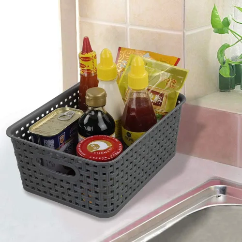 Vista 5 de Paquete de 4 cestas de almacenamiento pequeñas de plástico gris, 10 x 7.7 x 4 pulgadas 10" x 7.7" x 4", Home Organization, Space - Saving Storage