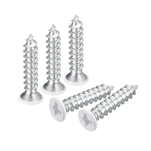 Vista 7 de uxcell Tornillos blancos ST2x4mm Tornillos autorroscantes, 100 tornillos Phillips de cabeza plana para madera para carpintería