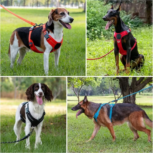 Vista 6 de Plutus Pet Arnés para perro sin tirones, se libera en el cuello, acolchado suave, arnés reflectante ajustable para perros pequeños, medianos