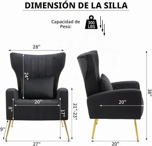 Vista 2 de Silla decorativa de terciopelo con respaldo abatible y cojín lumbar, sillón moderno para sala de estar/dormitorio, silla lateral de recepción
