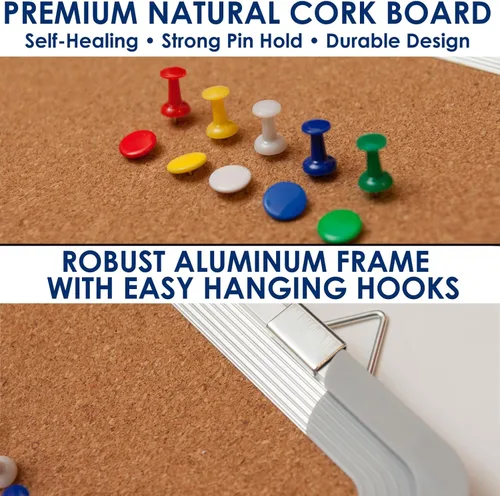 Vista 3 de Pizarrón de anuncios Thumb Tack Board, Pin Board for Wall, Corkboard Message Memo Notice Board with Hooks for Home, Office, Desk and Cubicle