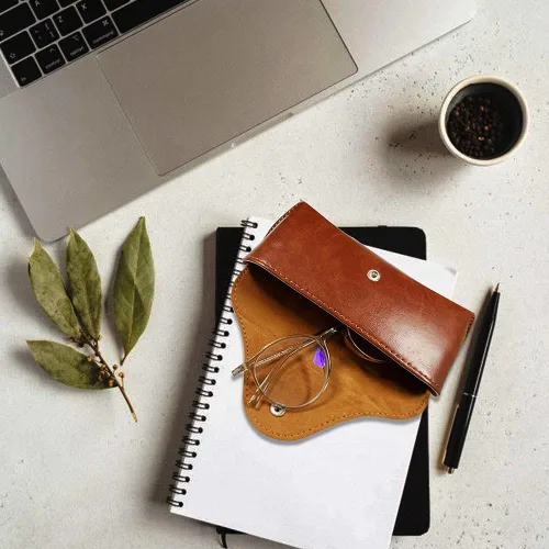 Vista 4 de Portable Leather Glasses Case,Flexible Sunglasses Pouch Slim Case for Women Men Horizontal Eyeglass Case