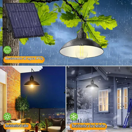 Vista 2 de Lightonight Luz Solar para Cobertizo Luz Colgante Exterior con Panel Solar de 4000mAh Cálida/Blanca Regulable con Control Remoto, Luz Colgante