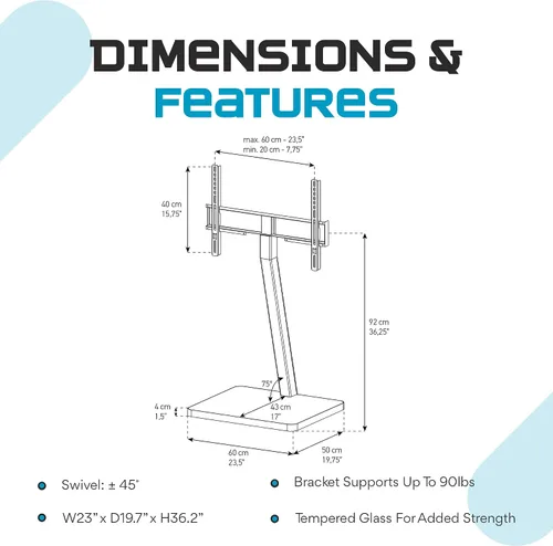 Vista 3 de SONOROUS PL-2700 - Soporte de TV de alta calidad para sala de estar, soporte de piso de TV de lujo con base de vidrio templado, moderno soporte