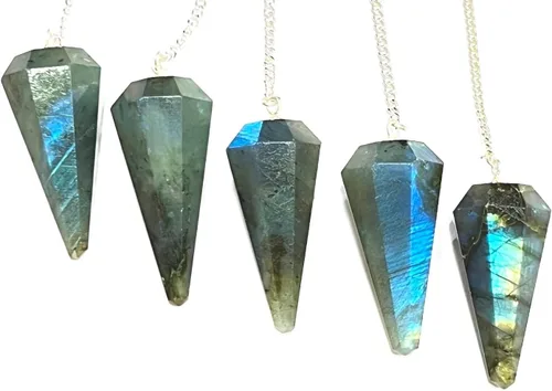Vista 9 de GEMSCITE Lote de 5 piezas de péndulos de piedras preciosas de amatista a la moda, potente meditación psíquica, regalo de éxito psíquico, FengShui