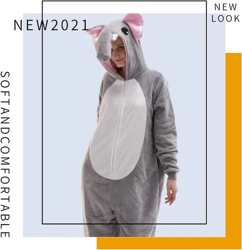 Vista 3 de COSUSKET Snug Fit Unisex Adult Onesie Pajamas, Flannel Cosplay Animal One Piece Halloween Costume Sleepwear Homewear