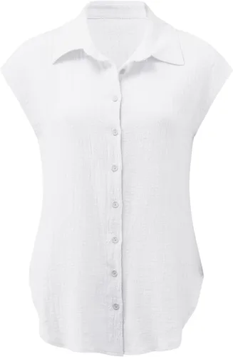 Vista 45 de Ceboyel Camisas para mujer de moda de verano, algodón, lino, manga corta, cuello con botones, blusa casual para mujer 2023