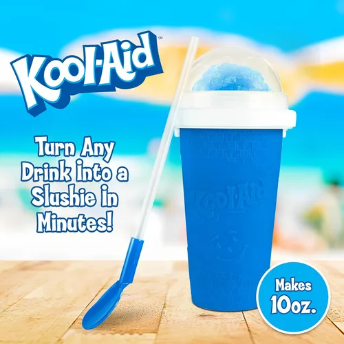 Vista 2 de Nostalgia Kool-Aid Squeezy Slush - Taza para granizados instantáneos de cualquier bebida, refresco o jugo con cúpula y cuchara con pajita