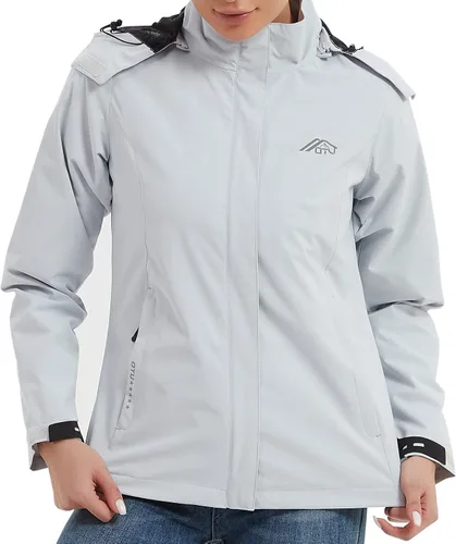 Vista 6 de OTU Chaqueta impermeable para mujer, ligera, impermeable con capucha para senderismo, viajes al exterior.
