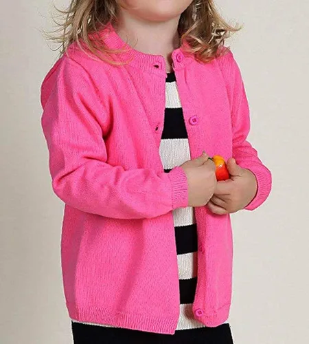 Vista 5 de GSVIBK Cárdigan de algodón de manga larga con botones para niñas y bebés, suéter de cuello redondo, suéter de uniforme