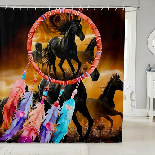 Vista 36 de Juego de cortinas de ducha de piel de vaca, estilo retazos, estampado de vaca, cortina de animales de granja, piel de ganado de toro de cuerno