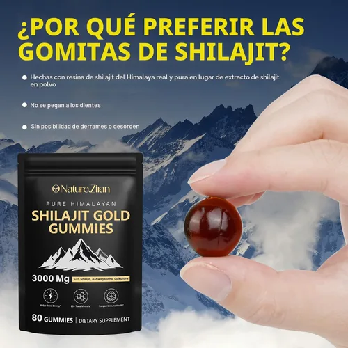 Vista 4 de O NATURE . ZIRAN Gomitas Shilajit para hombres y mujeres, gomitas de oro Shilajit ricas en Ashwagandha, Gokshura con más de 85 minerales, sabor