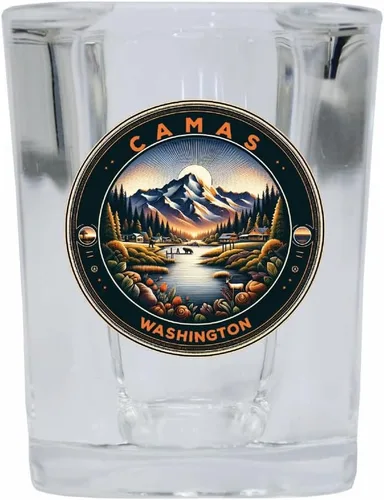 Vista 4 de Camas Washington Souvenir - Vaso de chupito cuadrado de 2 onzas, base azul, paquete de 2
