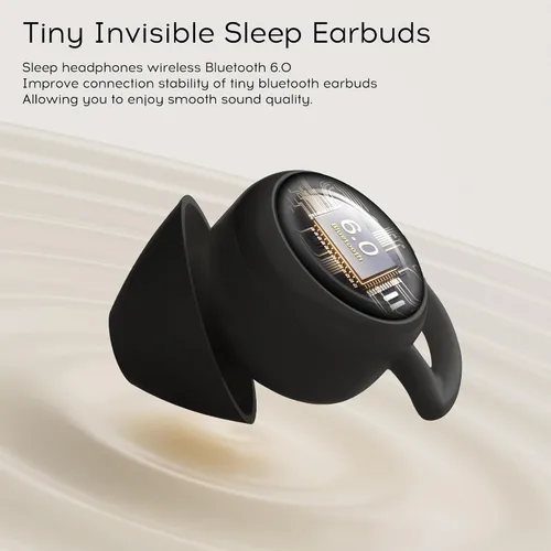 Vista 5 de Auriculares para dormir Bluetooth 6.0, mini auriculares invisibles de silicona para dormir de lado, auriculares con bloqueo de ruido, auriculares