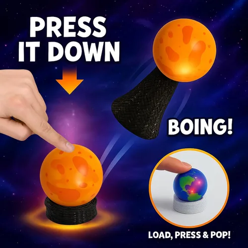 Vista 3 de Liberty Imports Planet Pop Jumpers para niños, paquete de 20 juguetes de reventar con sistema solar iluminado con estrellas y planetas, lanzadores