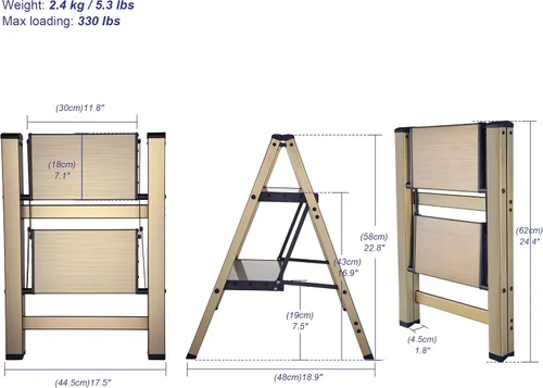 Vista 8 de Escalera plegable pequeña cocina taburete armario aluminio Mini portátil de metal ancho dos pasos interior y exterior lindo corto