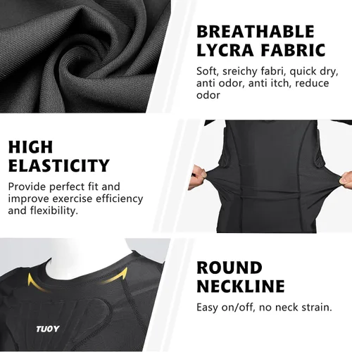 Vista 4 de Padded Shirt Youth Boys Padded Compression Sports Protective T-Shirt Kids Rib Chest Guard for Football Baseball Basketball