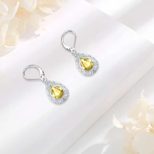Vista 109 de Aretes colgantes de plata de ley con diseño de árbol de la vida, flor, abeja, animales, gato, colibrí, piedra lunar, turquesa, aretes con cierre