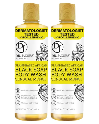 Vista 17 de Dr Jacobs Naturals Auténtico jabón líquido negro africano con aroma a lavanda y salvia, lavado facial todo en uno, lavado corporal para piel