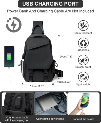 Vista 3 de Black Sling Bag for Men Women, Mini Anti Theft One Strap Motorcycle Sling Backpack, Small Sling Chest Bag Daypack Crossbody Backpack for Casual