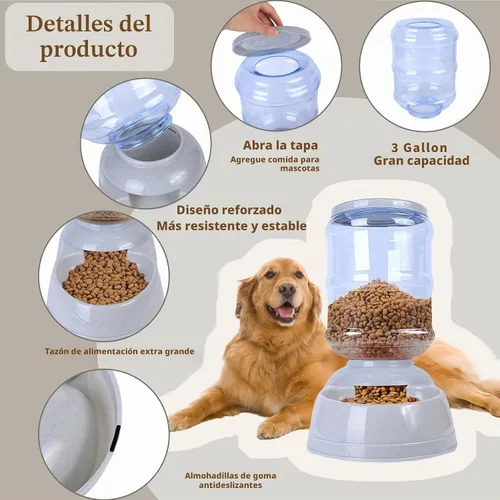 Vista 2 de Comederos automáticos para perros, dispensador de alimentos por gravedad de 3 galones para perros grandes, comedero automático para perros de razas