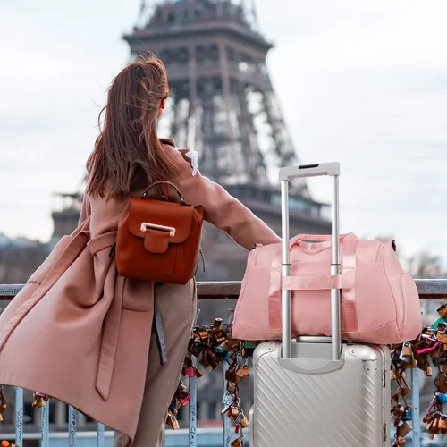 Vista 7 de Marengo Bolsa de gimnasio para mujeres y hombres, bolsa de viaje ligera con compartimento para zapatos y húmedos, para viajes, deportes, baile, yoga