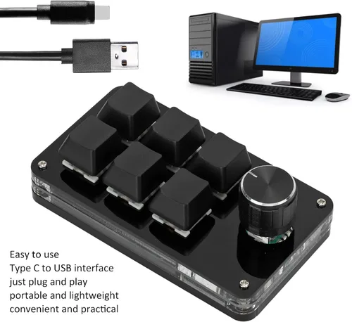 Vista 3 de Mini teclado mecánico macro para juegos, 6 teclas, teclado USB de PC con una sola mano, función de acceso directo programable, para ventanas