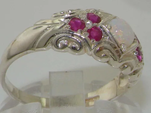 Vista 3 de Anillo de plata de ley 925 auténtico ópalo y rubí para mujer