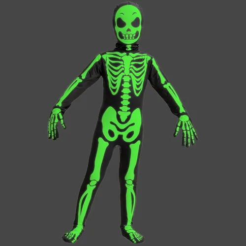Vista 8 de Spooktacular Creations Disfraz de esqueleto para niños, unisex que brilla en la oscuridad, body de esqueleto con máscara para niños y niñas