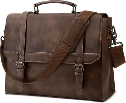 Vista 10 de Bolso de mensajero IGOLUMON para hombres de 15.6 pulgadas, bolso de cuero vintage impermeable para computadora, maletín para hombres, bolso grande