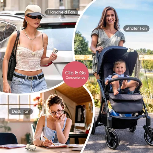 Vista 3 de Ventilador portátil con clip para cochecitos, mini ventilador de viaje Marfil
