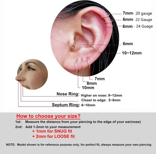 Vista 5 de Small Gold or Sterling Silver Huggie Hoop Earrings for Women Cartilage Nose Helix Tragus