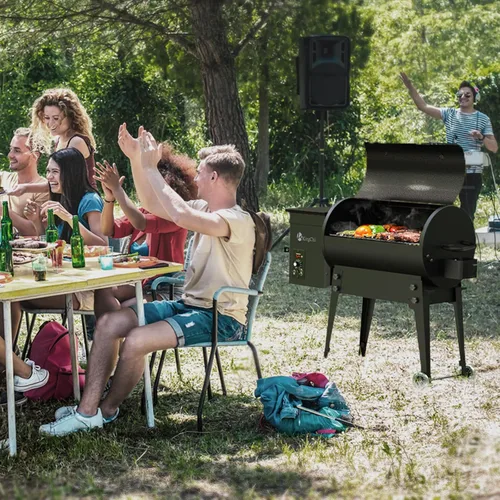 Vista 9 de KingChii Parrilla eléctrica portátil de pellets de madera y ahumador con patas plegables, capacidad de parrilla de 456 pulgadas cuadradas, tolva