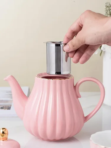 Vista 3 de CLAY TONIC- Juego de tazas de té y café de porcelana fina púrpura de 8 oz, tazas y platillos, con tetera, azucarero, jarra para crema, cucharaditas