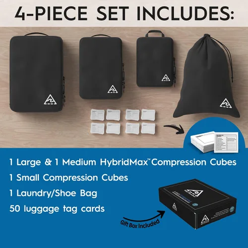 Vista 2 de Cubos y bolsas de embalaje de compresión de lujo de 4 piezas para viajes, maximiza el espacio en el equipaje con diseño HybridMax de doble