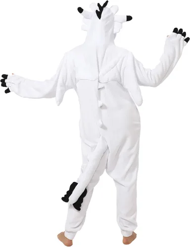Vista 2 de dressfan Mameluco de dragón de animal disfraz de Navidad Halloween pijamas unisex para adultos adolescentes blanco y negro Blanco