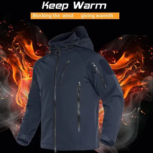 Vista 5 de MAGCOMSEN Abrigos de invierno para hombre 8 bolsillos con capucha resistente al agua y al viento chaqueta táctica Softshell