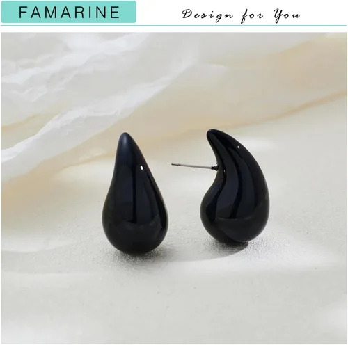 Vista 4 de FAMARINE Aretes de oro con forma de gota de agua para mujer, aretes grandes de oro con forma de lágrima